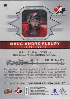 2017-18 Upper Deck Team Canada #30 Marc-Andre Fleury Back
