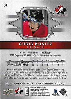 2017-18 Upper Deck Team Canada #36 Chris Kunitz Back