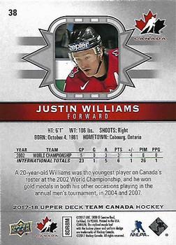 2017-18 Upper Deck Team Canada #38 Justin Williams Back