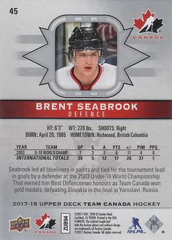 2017-18 Upper Deck Team Canada #45 Brent Seabrook Back