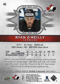 2017-18 Upper Deck Team Canada #46 Ryan O'Reilly Back
