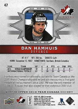 2017-18 Upper Deck Team Canada #47 Dan Hamhuis Back