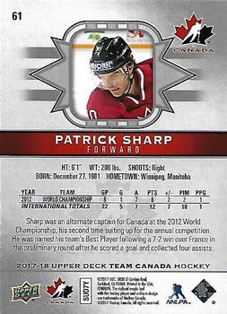 2017-18 Upper Deck Team Canada #61 Patrick Sharp Back
