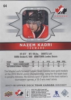 2017-18 Upper Deck Team Canada #64 Nazem Kadri Back