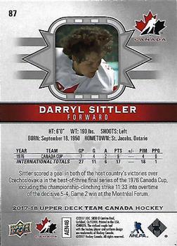 2017-18 Upper Deck Team Canada #87 Darryl Sittler Back
