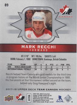 2017-18 Upper Deck Team Canada #89 Mark Recchi Back