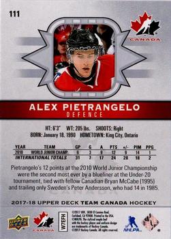 2017-18 Upper Deck Team Canada #111 Alex Pietrangelo Back