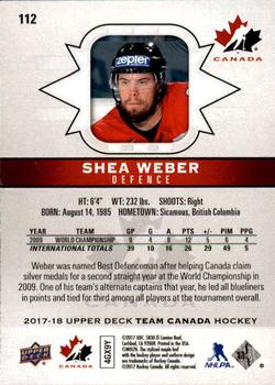 2017-18 Upper Deck Team Canada #112 Shea Weber Back