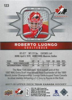 2017-18 Upper Deck Team Canada #123 Roberto Luongo Back