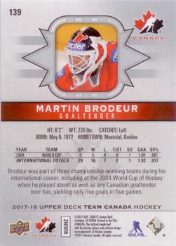 2017-18 Upper Deck Team Canada #139 Martin Brodeur Back