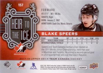 2017-18 Upper Deck Team Canada #157 Blake Speers Back