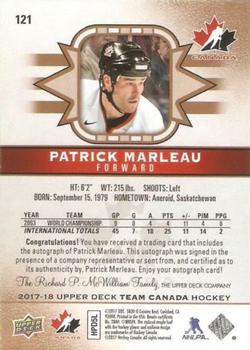 2017-18 Upper Deck Team Canada - Gold Foil Signatures #121 Patrick Marleau Back