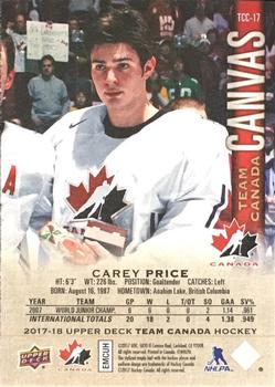 2017-18 Upper Deck Team Canada - Team Canada Canvas #TCC-17 Carey Price Back