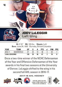 2017-18 Upper Deck AHL #4 Joey LaLeggia Back