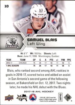 2017-18 Upper Deck AHL #10 Samuel Blais Back