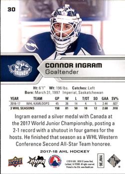 2017-18 Upper Deck AHL #30 Connor Ingram Back