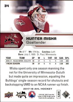 2017-18 Upper Deck AHL #34 Hunter Miska Back