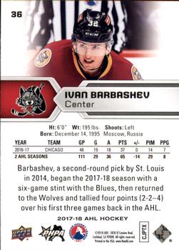 2017-18 Upper Deck AHL #36 Ivan Barbashev Back