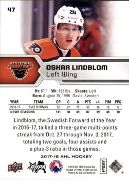 2017-18 Upper Deck AHL #47 Oskar Lindblom Back