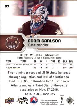 2017-18 Upper Deck AHL #67 Adam Carlson Back