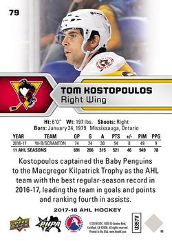 2017-18 Upper Deck AHL #79 Tom Kostopoulos Back