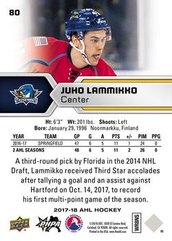 2017-18 Upper Deck AHL #80 Juho Lammikko Back