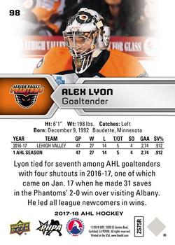 2017-18 Upper Deck AHL #98 Alex Lyon Back