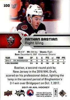 2017-18 Upper Deck AHL #100 Nathan Bastian Back
