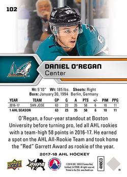 2017-18 Upper Deck AHL #102 Daniel O'Regan Back