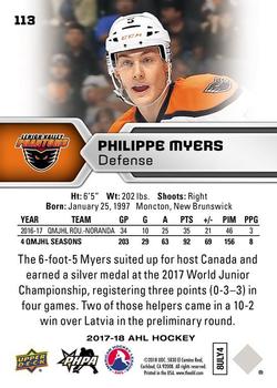 2017-18 Upper Deck AHL #113 Philippe Myers Back