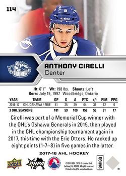 2017-18 Upper Deck AHL #114 Anthony Cirelli Back