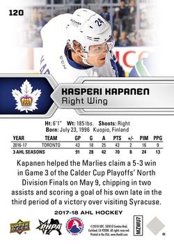 2017-18 Upper Deck AHL #120 Kasperi Kapanen Back