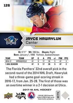 2017-18 Upper Deck AHL #126 Jayce Hawyrluk Back