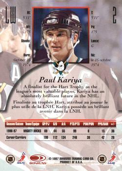 1997-98 Donruss Canadian Ice - Dominion Series Unnumbered #2 Paul Kariya Back