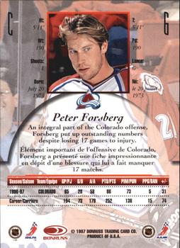 1997-98 Donruss Canadian Ice - Dominion Series Unnumbered #6 Peter Forsberg Back