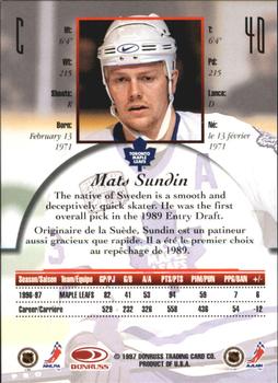 1997-98 Donruss Canadian Ice - Dominion Series Unnumbered #40 Mats Sundin Back