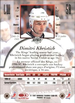 1997-98 Donruss Canadian Ice - Dominion Series Unnumbered #58 Dimitri Khristich Back