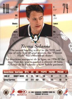 1997-98 Donruss Canadian Ice - Dominion Series Unnumbered #74 Teemu Selanne Back