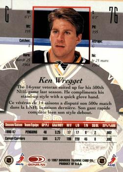 1997-98 Donruss Canadian Ice - Dominion Series Unnumbered #76 Ken Wregget Back