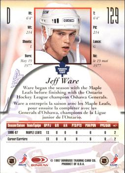 1997-98 Donruss Canadian Ice - Dominion Series Unnumbered #129 Jeff Ware Back