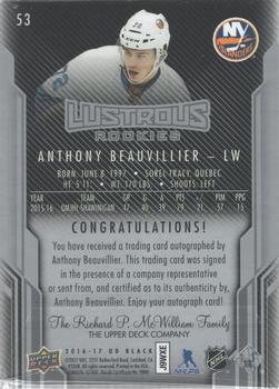 2016-17 Upper Deck Black - Lustrous Rookies Signatures #53 Anthony Beauvillier Back