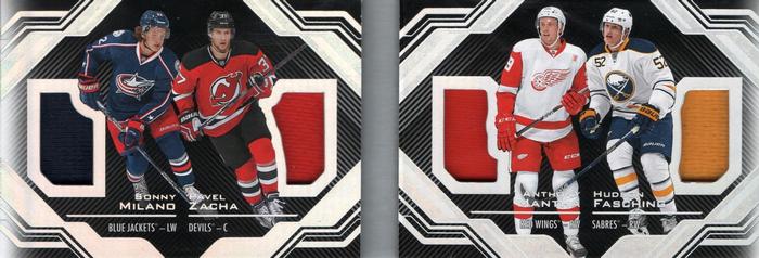 2016-17 Upper Deck Black - Quad Relic Booklets #4R-RC1 Sonny Milano / Pavel Zacha / Anthony Mantha / Hudson Fasching Front