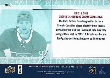 2017 Upper Deck Montreal Canadiens Memorable Moments #MC-0 Drouin's Childhood Dream Comes True Back