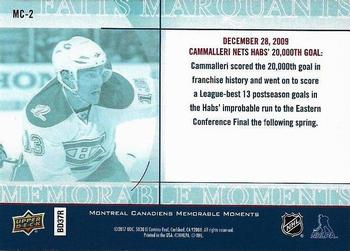 2017 Upper Deck Montreal Canadiens Memorable Moments #MC-2 Cammalleri Nets Habs' 20,000th Goal Back