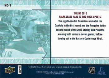 2017 Upper Deck Montreal Canadiens Memorable Moments #MC-3 Halak Leads Habs to Two Huge Upsets Back
