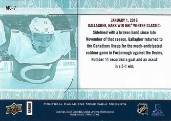 2017 Upper Deck Montreal Canadiens Memorable Moments #MC-7 Gallagher, Habs Win NHL Winter Classic Back