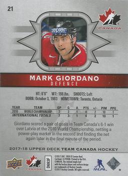 2017-18 Upper Deck Team Canada - UD Exclusives Silver #21 Mark Giordano Back