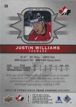 2017-18 Upper Deck Team Canada - UD Exclusives Silver #38 Justin Williams Back