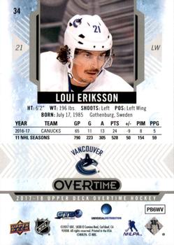 2017-18 Upper Deck Overtime #34 Loui Eriksson Back