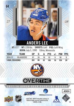 2017-18 Upper Deck Overtime #64 Anders Lee Back